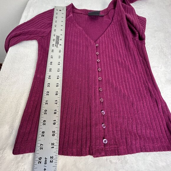 Maeve By Anthropologie Ribbed Magenta Cardigan Sweater Medium V-Neck Button-Up - Picture 8 of 8